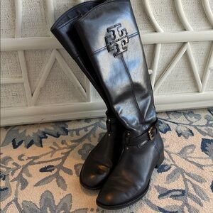 Tory Burch Black Knee-High Leather Boots